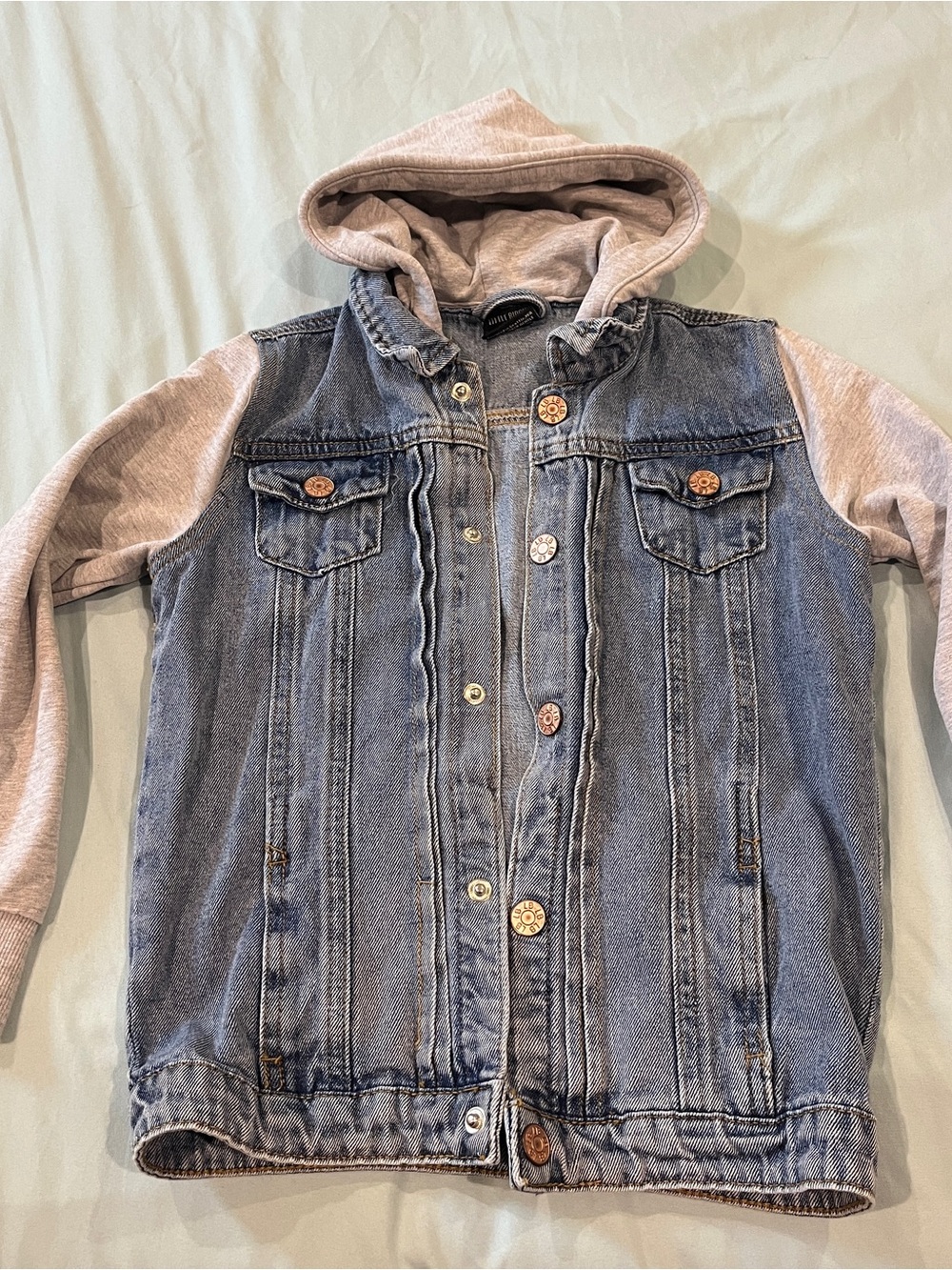Little Bipsy Kids Two-Tone Denim Jacket with Grey Sweater Hoodie and Sleeves